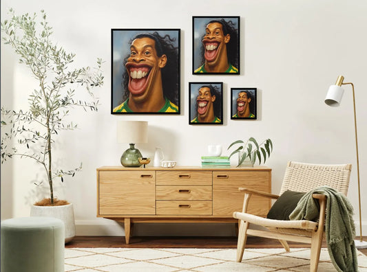 Ronaldinho Exaggerated Portrait Poster frameless Brazil Football Poster Soccer Gifts|