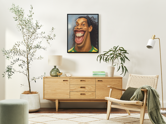 Ronaldinho Exaggerated Portrait Digital Poster